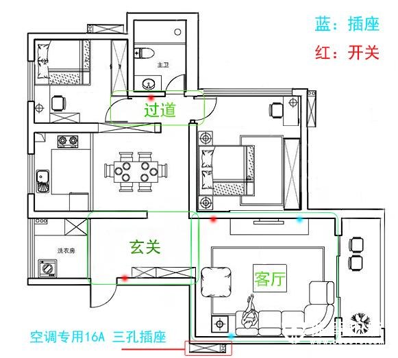 2 个 厨房 (1)开关:单开单控开关1 个 (2)插座:厨房专用带开关八孔