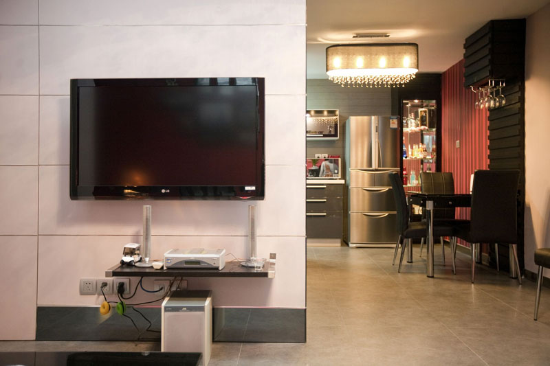 现代混搭风格三室两厅客厅电视背景墙效果图