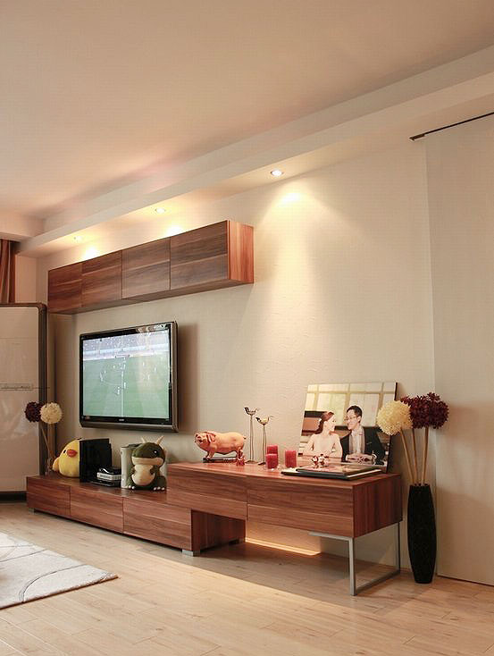 新中式风格四室一厅50平米客厅实木电视柜软装效果图
