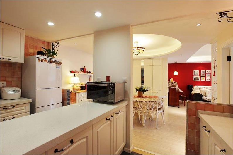 美式风格别墅厨房橱柜软装搭配效果图