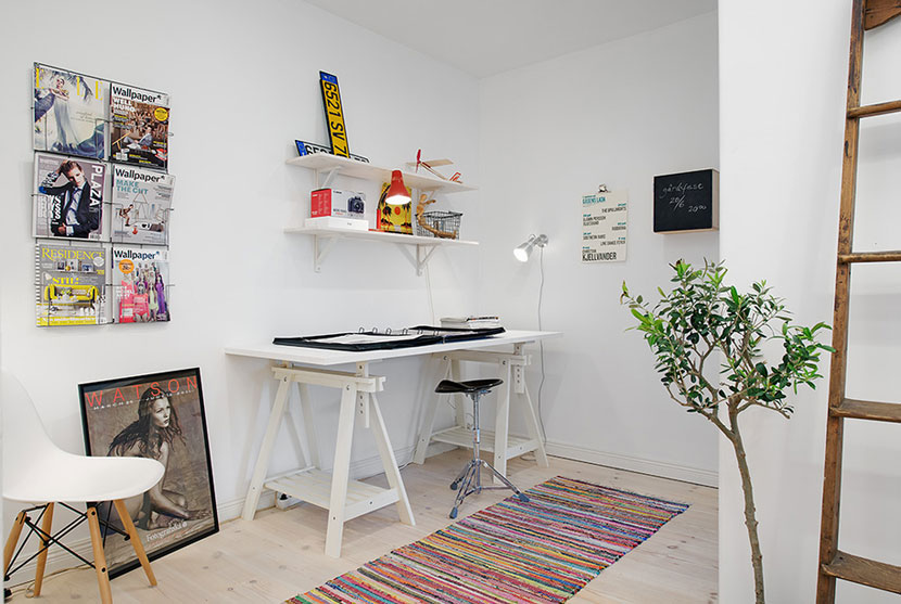 北欧简约风格一室一厅小户型客厅工作区软装效果图