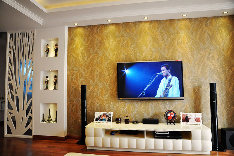 简约欧式二居室客厅电视背景墙装修效果图