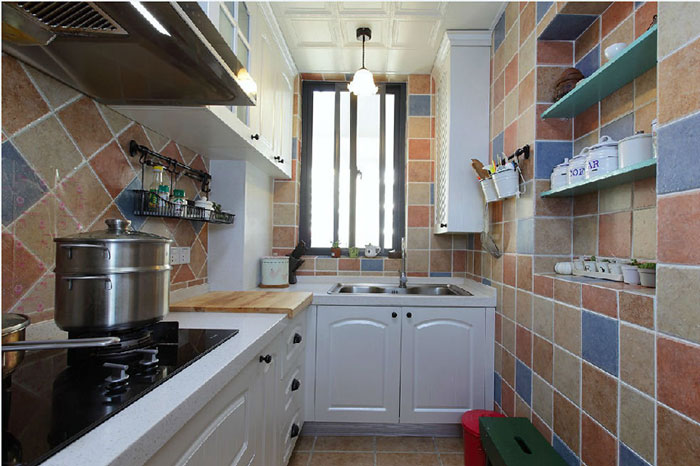 地中海风格20平厨房马赛克墙面装潢效果图