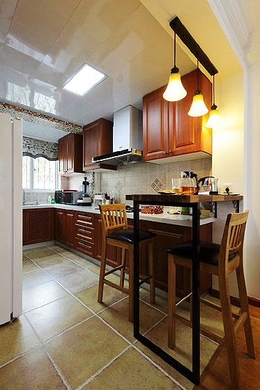 100平二居室美式乡村风开放式厨房装修效果图