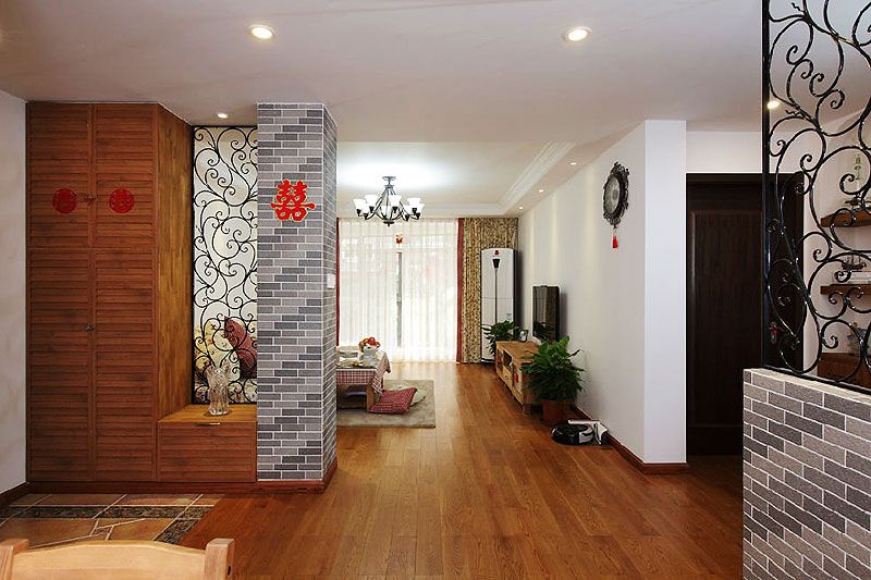 现代风格三室一厅客厅实木地板装潢效果图