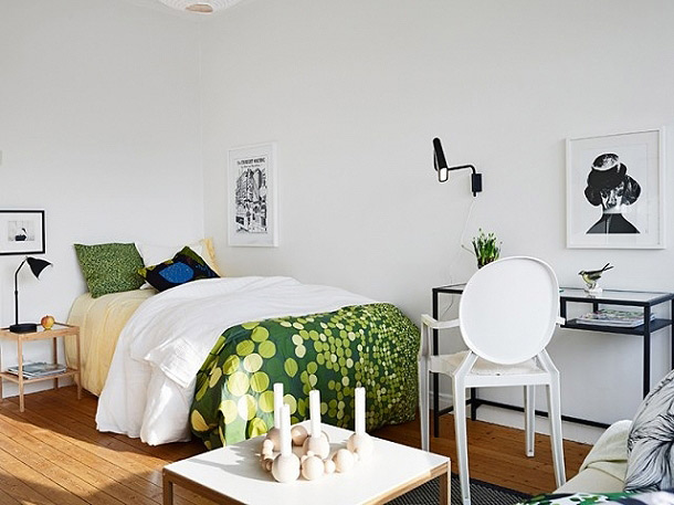 巧妙点缀空间 33平米翠绿单身公寓 ,小户型装修,超小户型,绿色,现代简约风格,日式风格,小清新,单身公寓,卧室