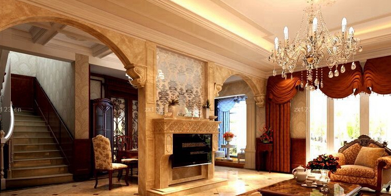 巴洛克式风格别墅60平米客厅墙面精美装修效果图