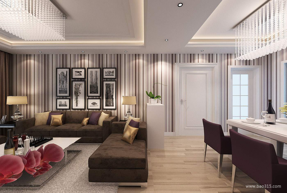 94m²二居室现代风格客厅沙发背景墙装修效果图-现代风格多人沙发图片