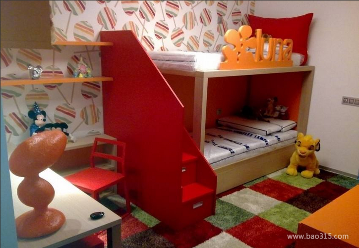 90平米三居室现代风格儿童房背景墙装修效果图-现代风格儿童床图片 