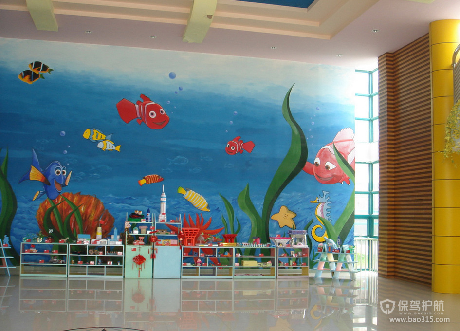 现代风格幼儿园室内手绘背景墙装修图片