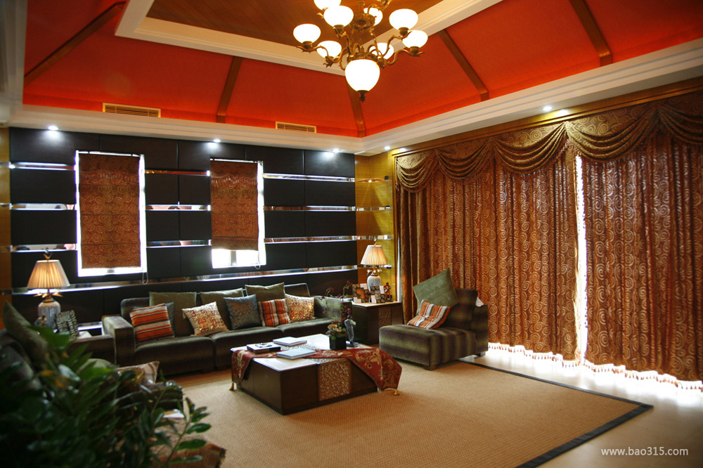 600平米别墅东南亚风格客厅沙发背景墙装修效果图,东南亚风格双人沙发图片
