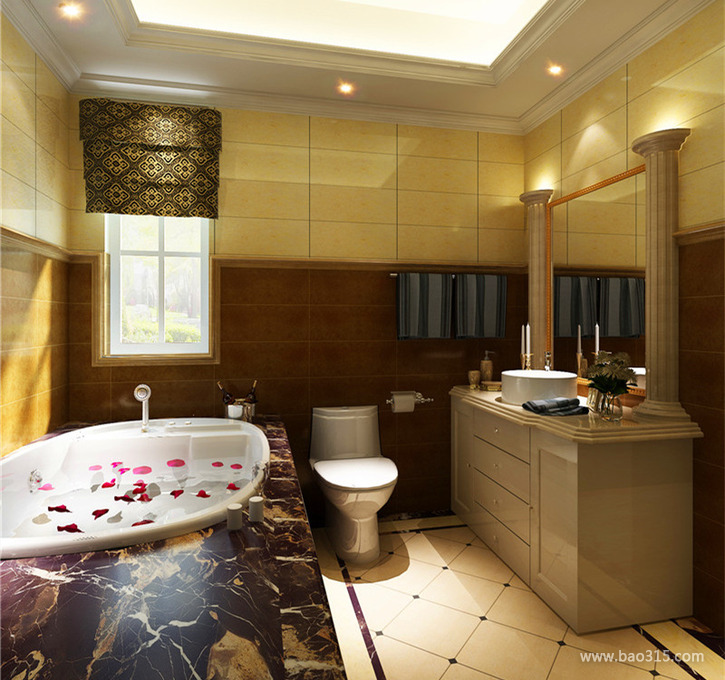 简约欧式风格卫生间瓷砖背景墙装修效果图-简约欧式风格浴缸图片