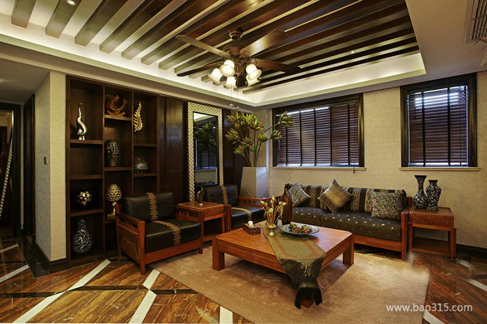 123㎡三居室东南亚风格客厅吊顶装修图片-东南亚风格茶几图片