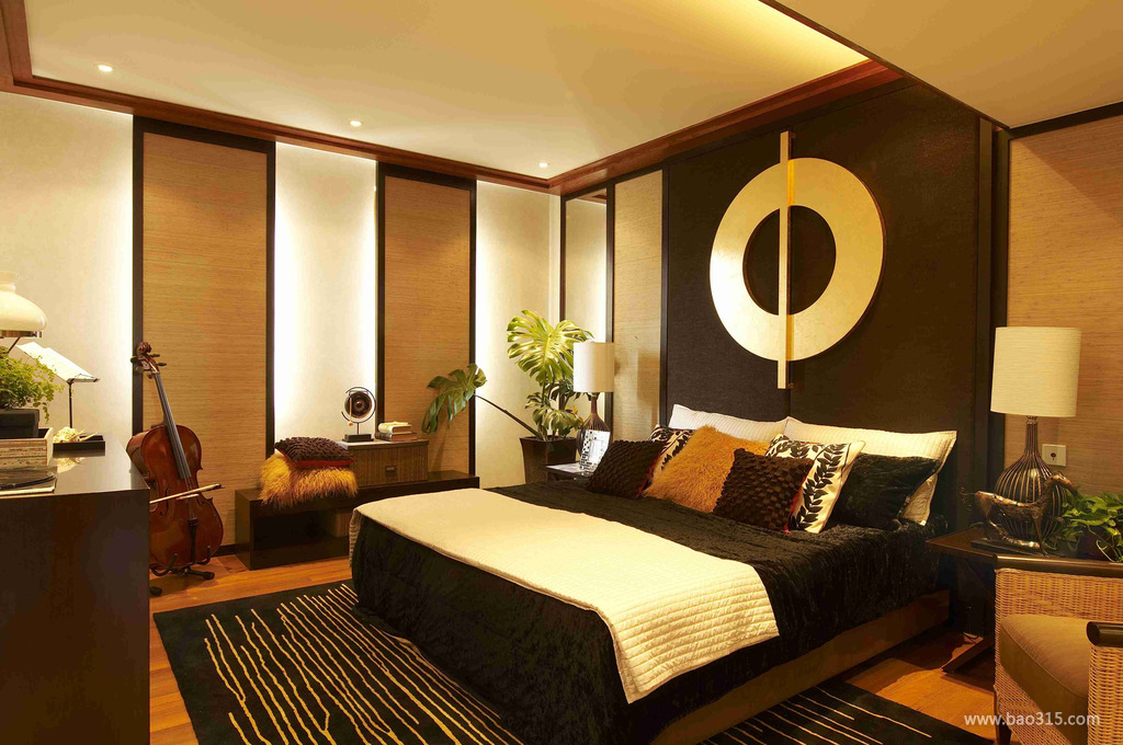 东南亚风格卧室背景墙装修图片-东南亚风格双人床图片