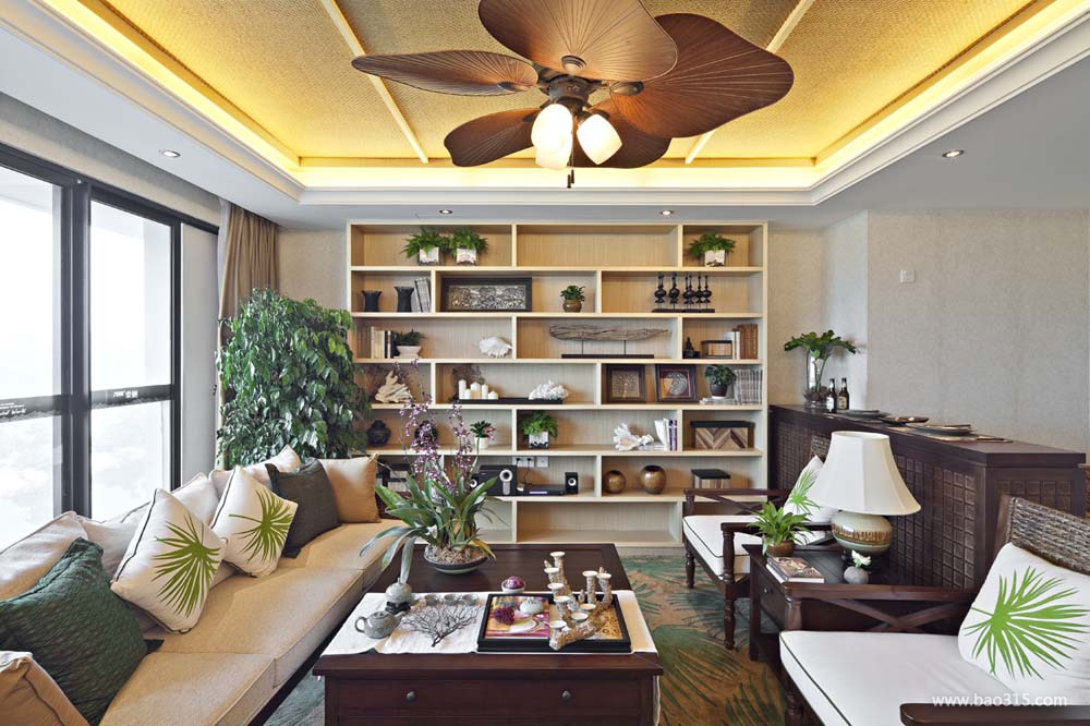 160m²三居室东南亚风格客厅背景墙装修图片-东南亚风格茶几图片