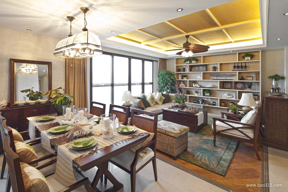 160m²三居室东南亚风格餐厅装修图片-东南亚风格餐桌椅图片