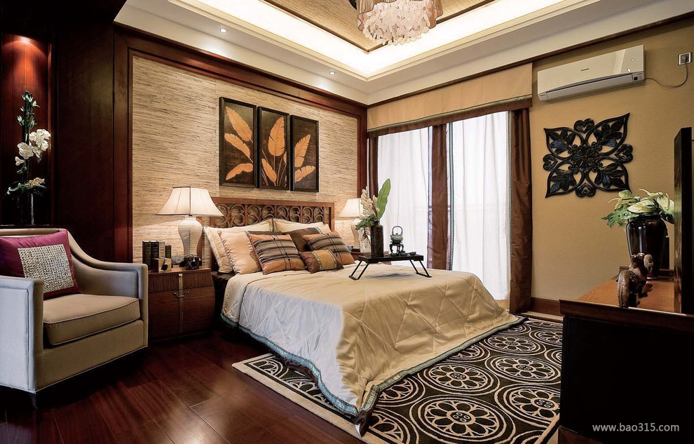 东南亚风格卧室床头背景墙装修图片-东南亚风格地毯图片