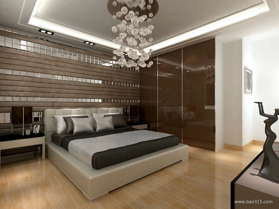 90㎡现代简约风格卧室背景墙装修效果图-现代简约风格双人床图片