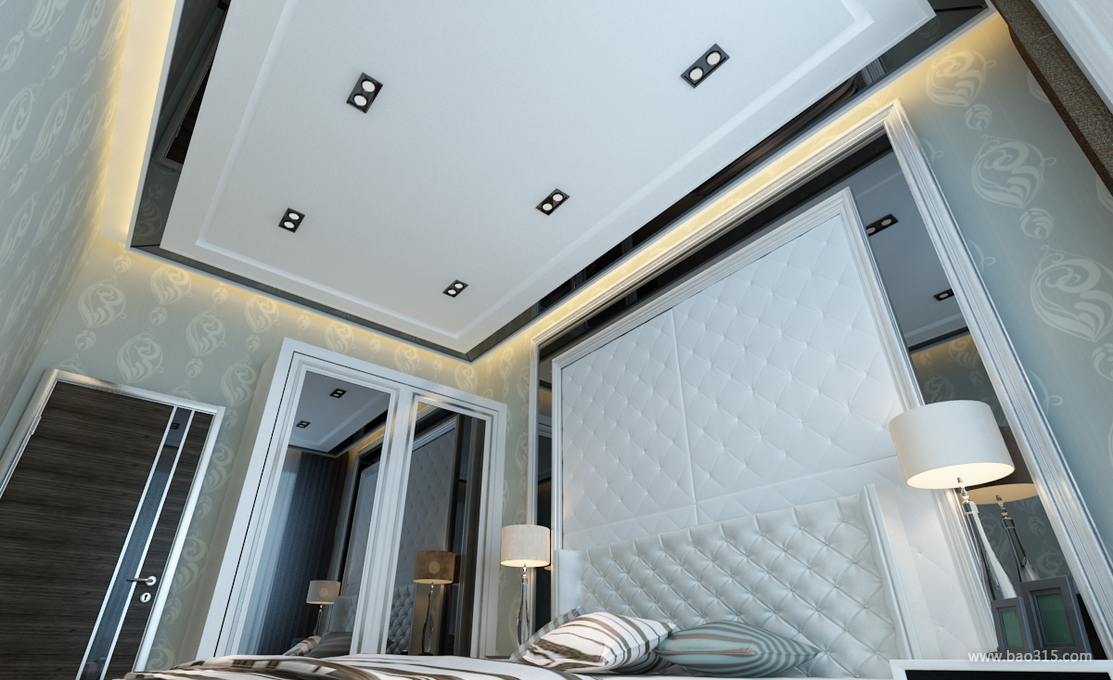 85㎡现代风格卧室吊顶装修效果图-现代风格床头灯图片