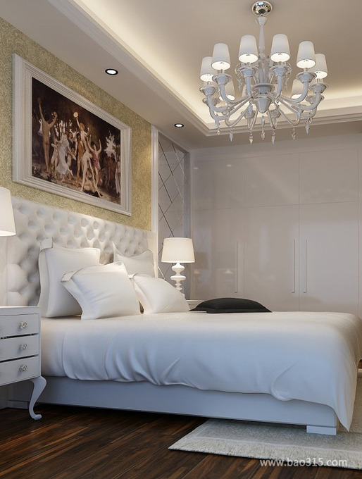 洁白床品装饰舒适的卧室空间