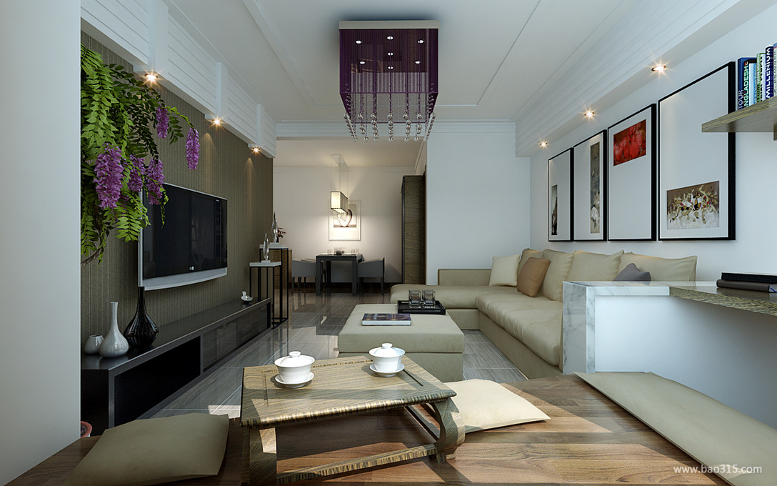 90m²现代风格二居客厅吊顶装修效果图,现代风格转角沙发图片