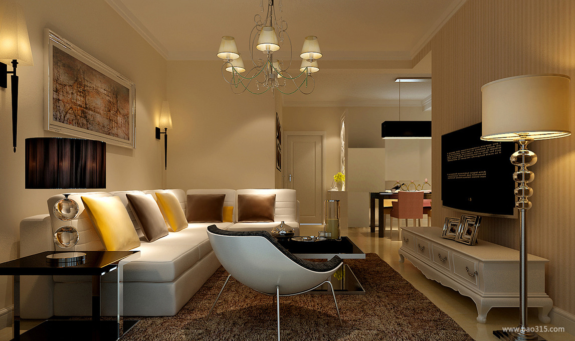 四室两厅现代欧式风格客厅灯具效果图