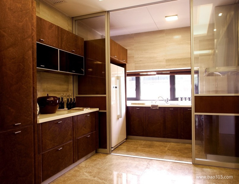 美式古典风格三室两厅30平厨房软装搭配效果图