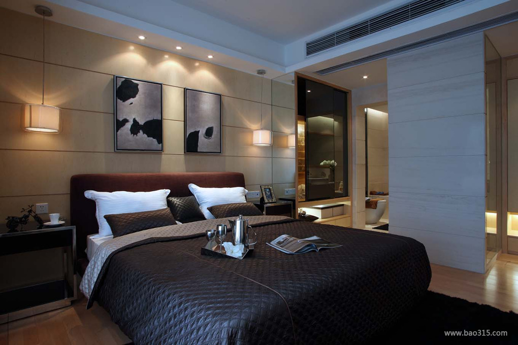89㎡现代风格卧室床头背景墙装修图片-现代风格床图片