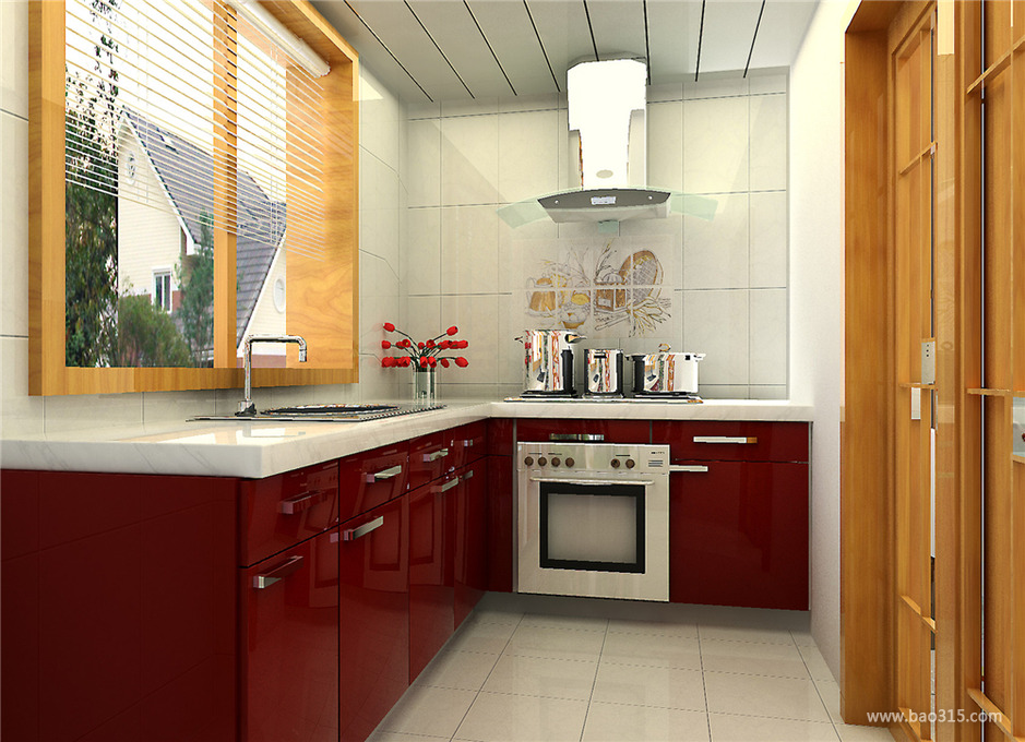 90平三居室现代简约厨房瓷砖背景墙装修效果图