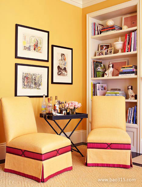 现代风格四室一厅10平米书房鹅黄色墙面装修效果图