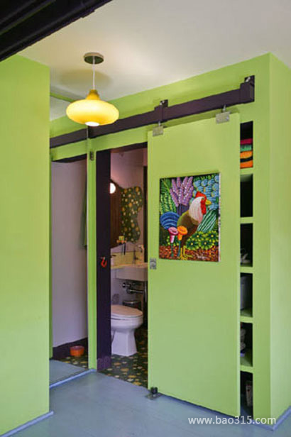 三室一厅混搭风格卫生间绿色墙面效果图