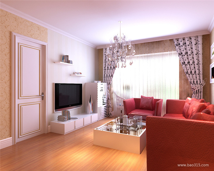 美式风格三室一厅20平米客厅窗帘布置效果图