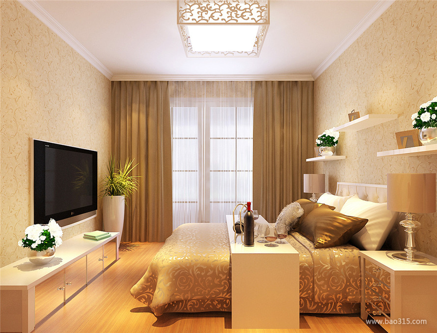 简欧风格两室一厅20平米卧室寝具软装搭配效果图
