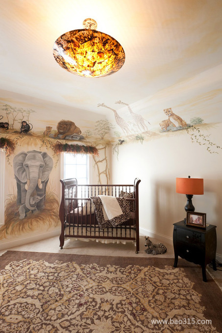 美式风格别墅50平米儿童房动物壁纸效果图