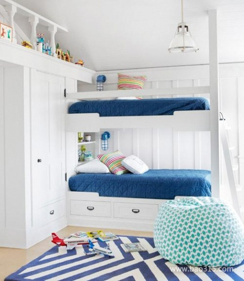 地中海风格二居室儿童房双人床装修效果图