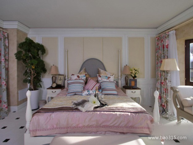 90㎡小户型简欧风格卧室背景墙装修效果图-简欧风格床头柜图片