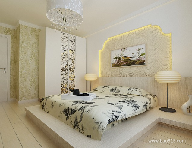 100㎡二居室现代风格卧室背景墙装修效果图-现代风格床头灯图片
