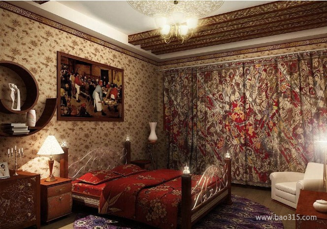 100㎡二居室欧式古典风格卧室背景墙装修效果图-欧式古典风格床头柜图片