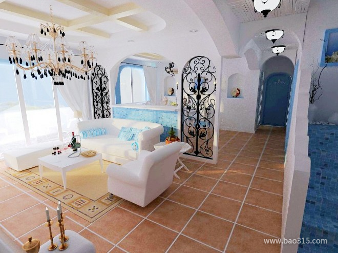 摩洛哥风格别墅50平客厅墙面装潢效果图