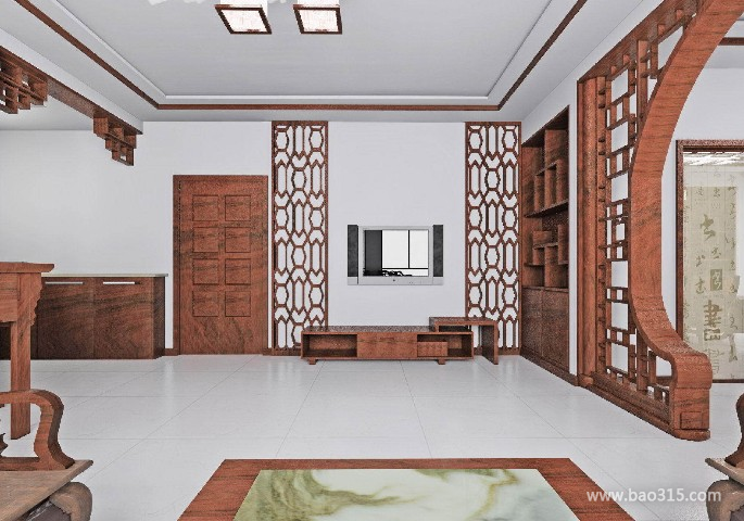 新中式风格四室两厅60平米客厅瓷砖地板装修效果图