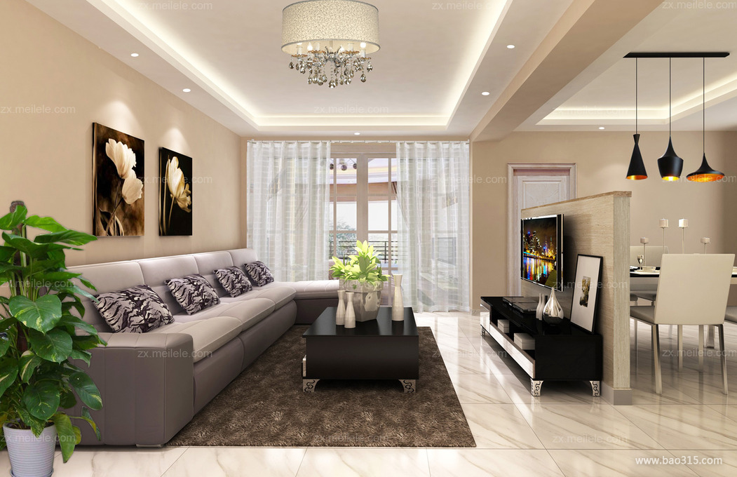 现代风格两室两厅40平米客厅中性灰沙发软装效果图