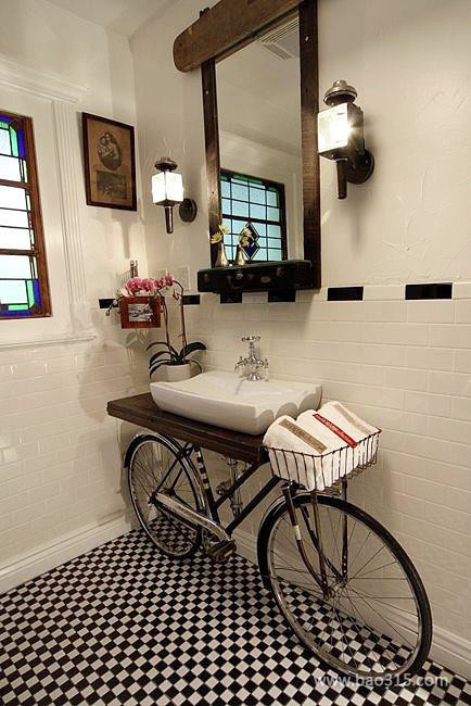创意卫生间装修设计，别出心裁的自行车式浴室柜