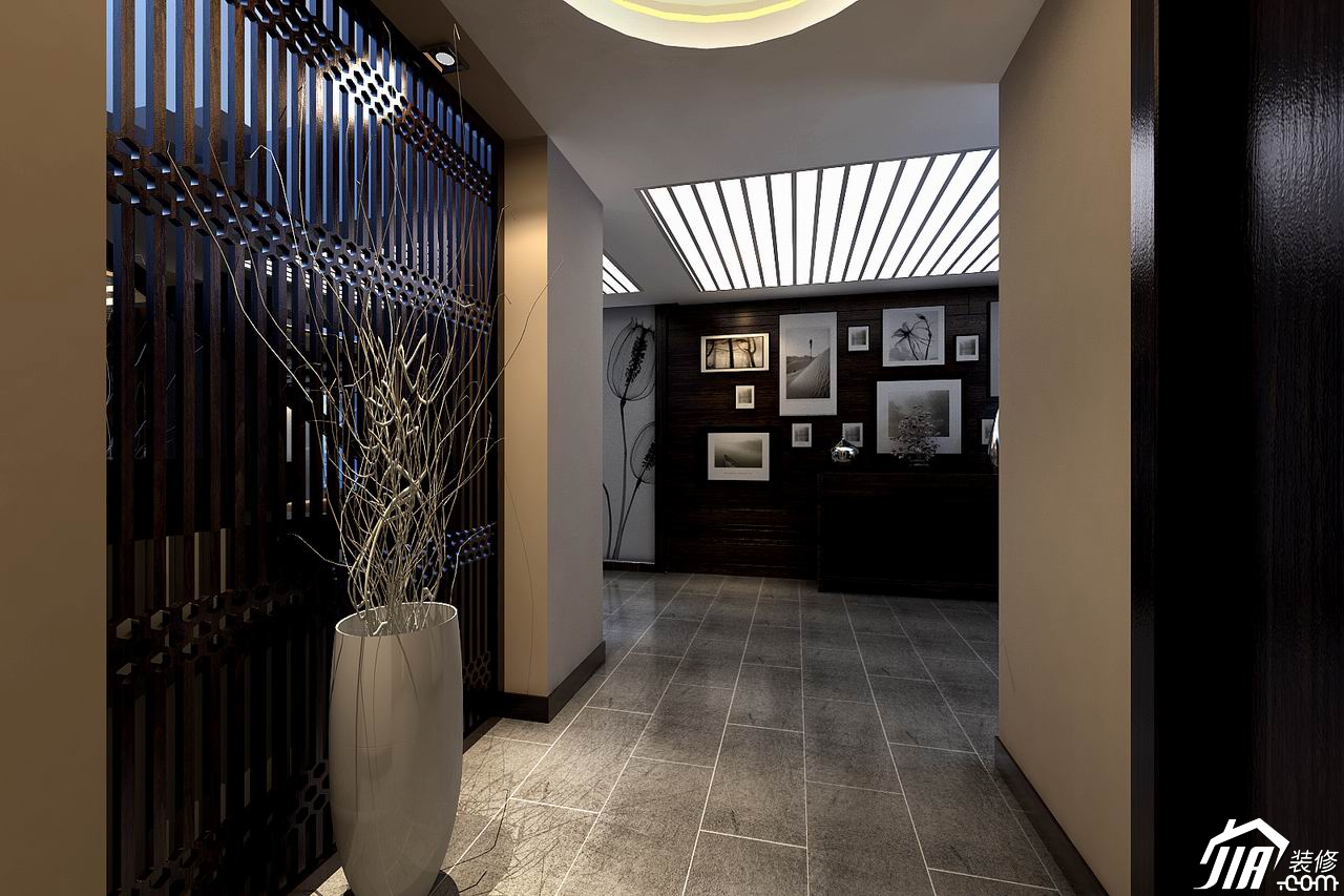 中式风格别墅20平米走廊艺术装饰摆件效果图