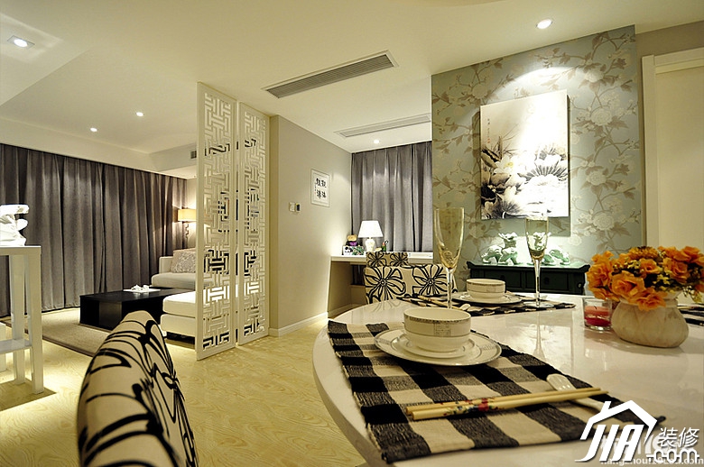新中式二居室 简约新潮流舒适风 中式风格,二居室装修,富裕型装修,暖色调装修,时尚,餐厅,装饰画