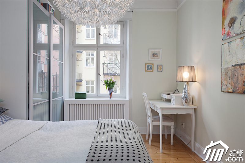 瑞典北欧式小居室 彩色活力温馨窝 温馨,欧式风格,公寓装修,彩色装修,富裕型装修,卧室,白色,床,书桌