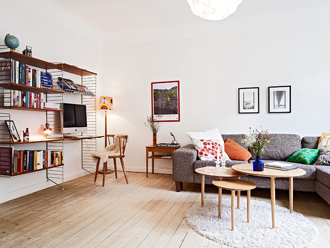 美式风格一室一厅小户型客厅实木地板效果图