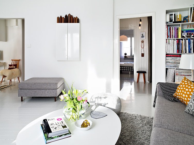 简洁清新北欧风 纯美实用公寓 简约 北欧 ,公寓装修,富裕型装修,白色装修,小清新,茶几,书架,客厅