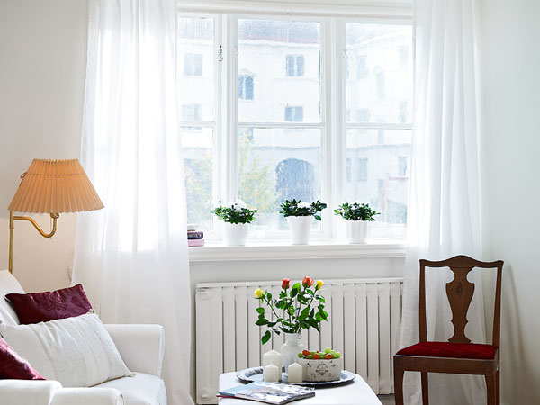 简欧风格二居室公寓卧室纯白窗帘软装效果图