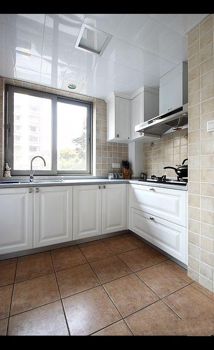 美式简约风格小户型别墅30平厨房整体橱柜软装效果图