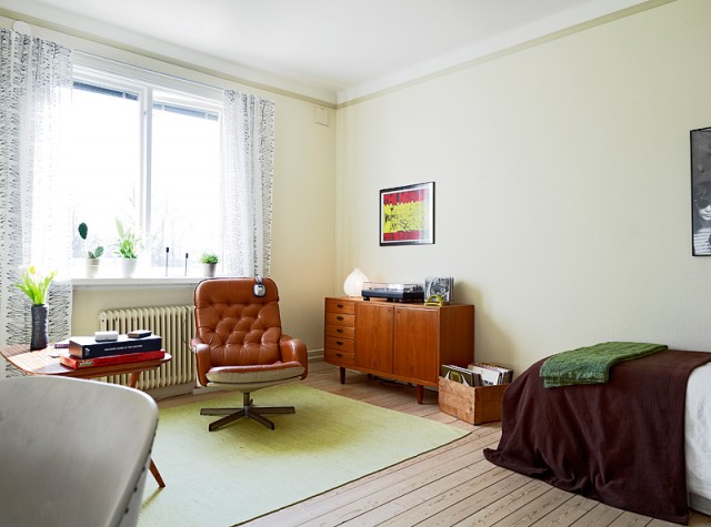 40平森系简约风单身公寓卧室地板装修效果图